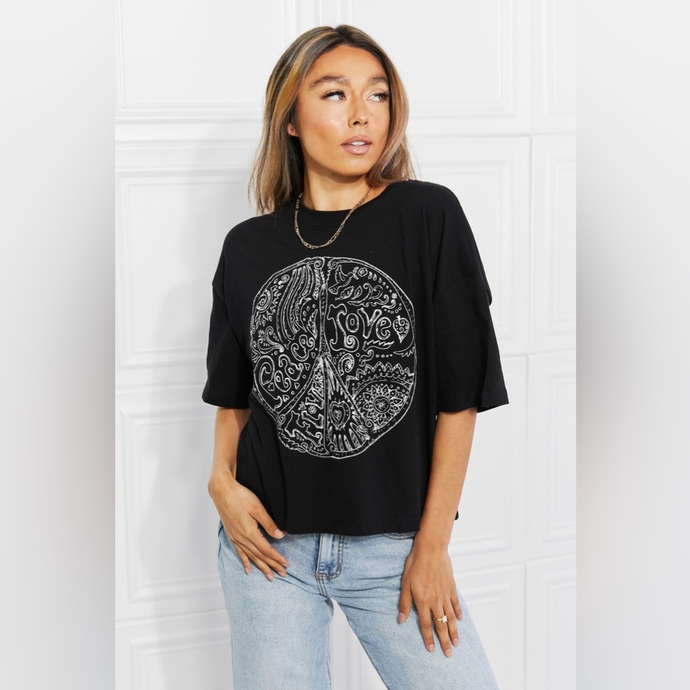 🌟NEW, CHIC**-   mineB Peace Crop Graphic Tee | OFFERS WELCOME!